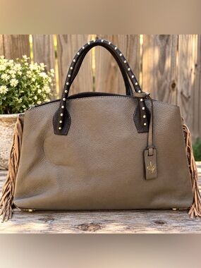 IACUCCI Italian Leather Fringe Tote | Studded Handles | Boho Western Statement